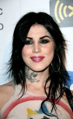 Kat Von D Neck And Forehead Tattoo